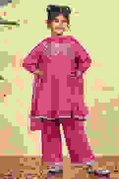 Pink Polyester Solid Kalidar Suit Set image number 0