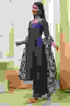 Blue Cotton Foil Printed Anarkali Suit Set image number 3