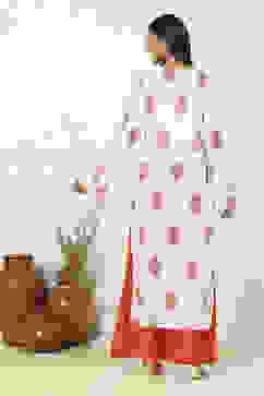 Red Cotton Hand Block Print Unstitched Suit Set image number 5