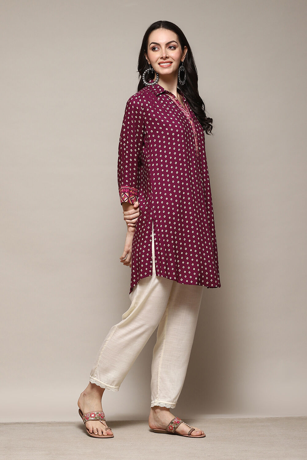 Pink & Purple LIVA Straight Printed Shirt image number 3