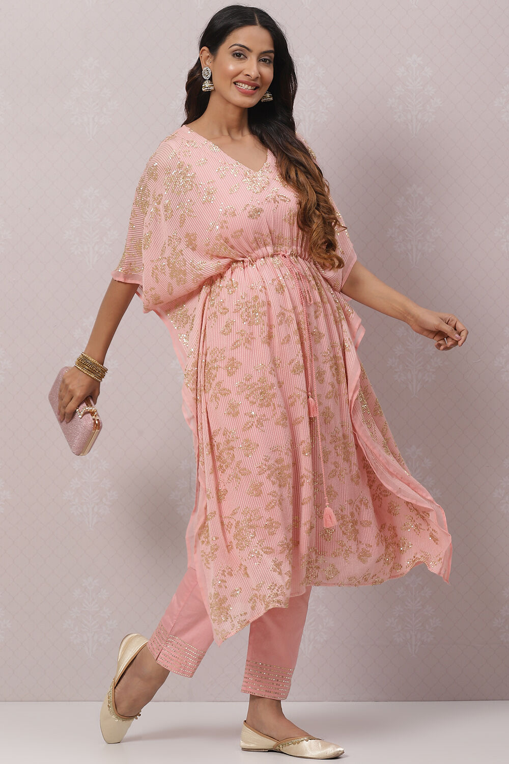 Blush Pink Poly Cotton Kaftan Set image number 6