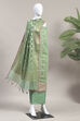 Green Cotton Printed Embroidered Unstitched Suit Set image number 4