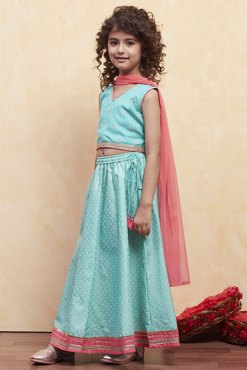 Black Printed Flared Lehenga Set image number 3