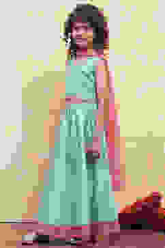 Turquoise Printed Flared Lehenga Set image number 3