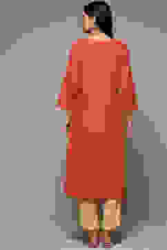 Orange Cotton Straight Kurta image number 2