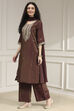 Green Viscose Rayon Straight Solid Suit Set image number 3