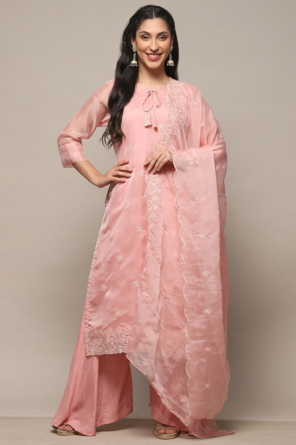 Pink Organza Unstitched Suit set image number 8