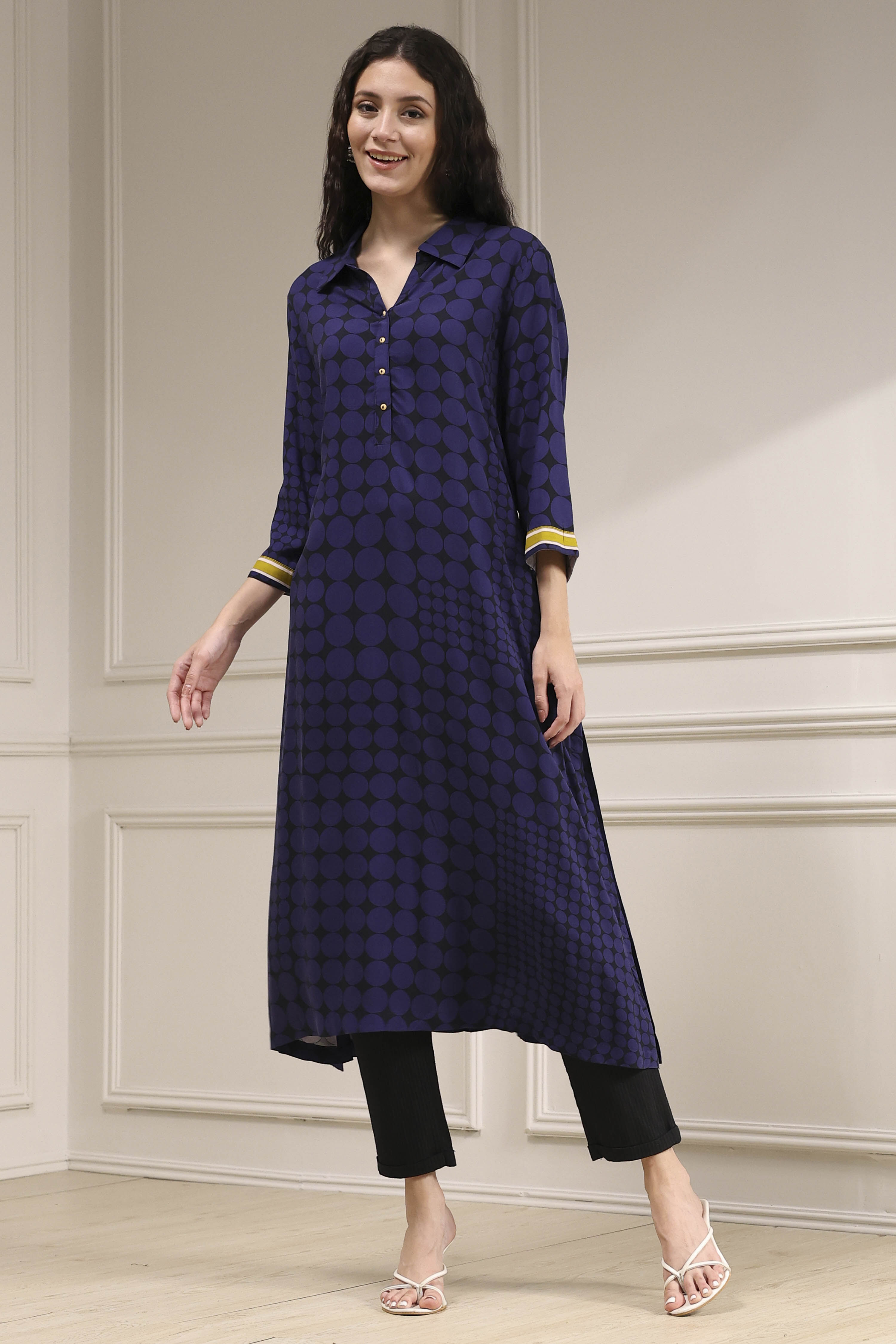 Indigo Blue Printed Straight Kurta image number 5