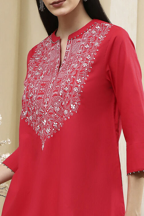 Raspberry Cotton Straight Kurti image number 1