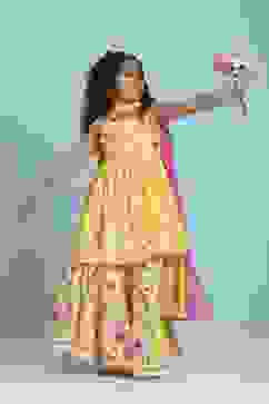 Yellow Cotton Printed Peplum Suit Set image number 6