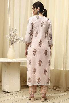 Coral Cotton Hand Block Print Unstitched Suit Set image number 5