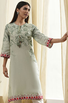 Green Cotton Floral Straight Kurta image number 6