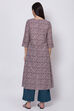 Peach Cotton A-Line Printed Kurta image number 4