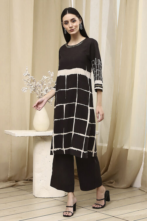 Coffee Brown Printed Straight Kurta Set image number 3