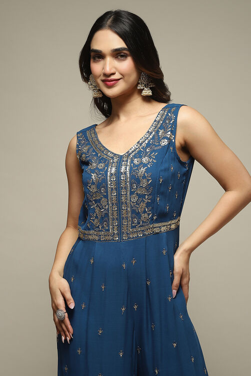 Blue Embroidered Straight Jumpsuit image number 1