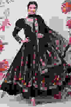 Rohit Bal Black Cotton Silk Anarkali Printed Suit Set image number 0