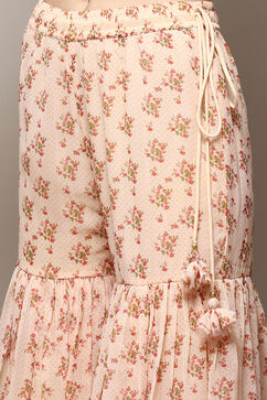 Off White Polyester Straight Printed Kurta Garara Suit Set image number 2