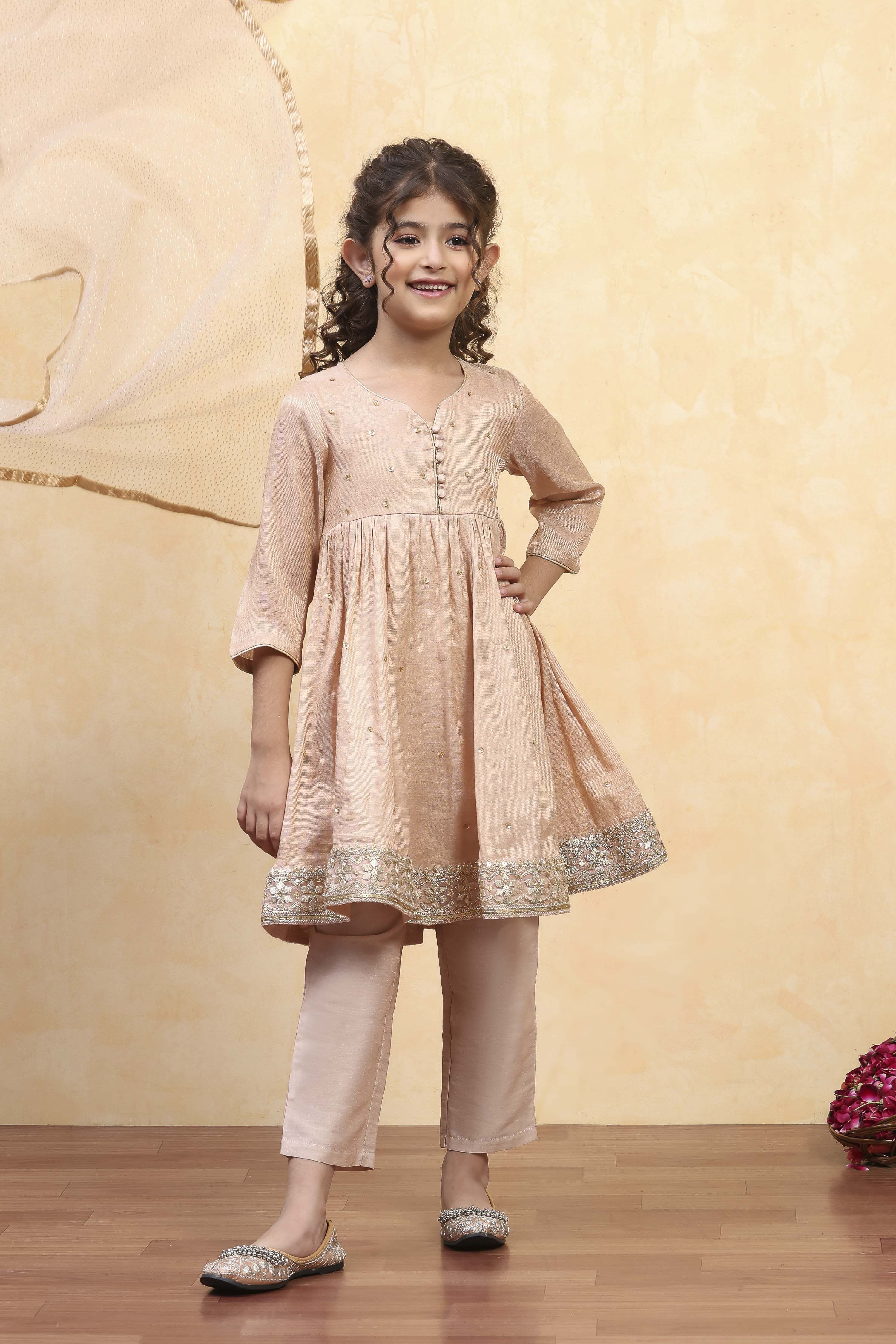 Gold Cotton Dyed Gathered Suit Set image number 0