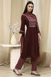 Brown Rayon Viscose Narrow Suit Set image number 5