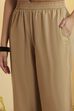 Beige Floral Motifs Poly Linen Kurta Set image number 2