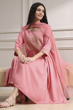 Peach-Colored Dyed Gathered Suit Set image number 0