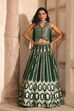 Green Jacquard Printed Mirror Work Lehenga Set image number 0
