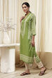 Green Cotton Printed Straight Kurta image number 2