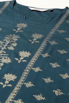 Teal Rayon Straight Kurta Pants 2 Piece Set image number 1