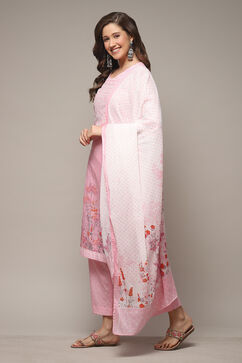 Pink Cotton Straight Kurta Palazzo Suit Set image number 3