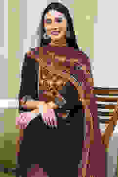 Brown Solid Gathered Straight Suit Set image number 7