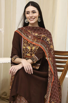 Brown Rayon Viscose Narrow Suit Set image number 7