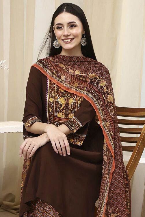 Brown Rayon Viscose Narrow Suit Set image number 7