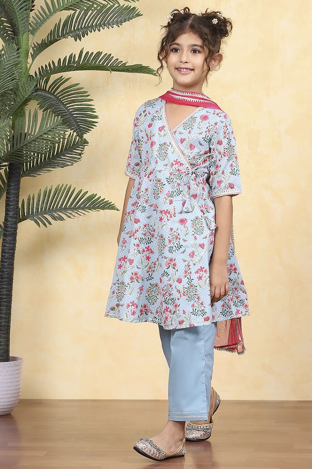 Blue Cotton Printed Anarkali Suit Set image number 3