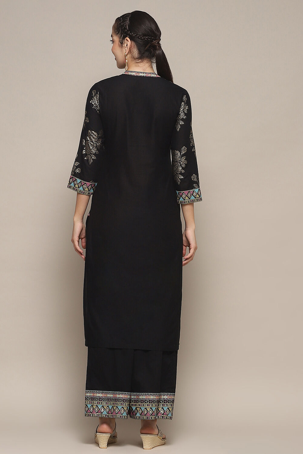 Black Cambric Straight Kurta Palazzo Suit Set image number 5