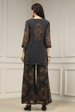 Charcoal Black Polyester Straight Printed Sharara Suit Set image number 4