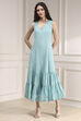 Powder Blue Cotton Blend Layered Embroidered Fusion Set image number 7