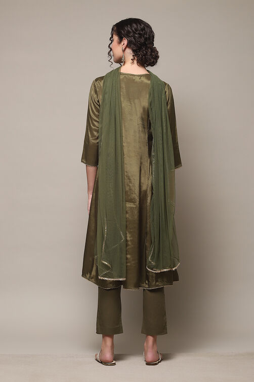Mustard Viscose Kalidar Kurta Slim Pant Suit Set image number 4