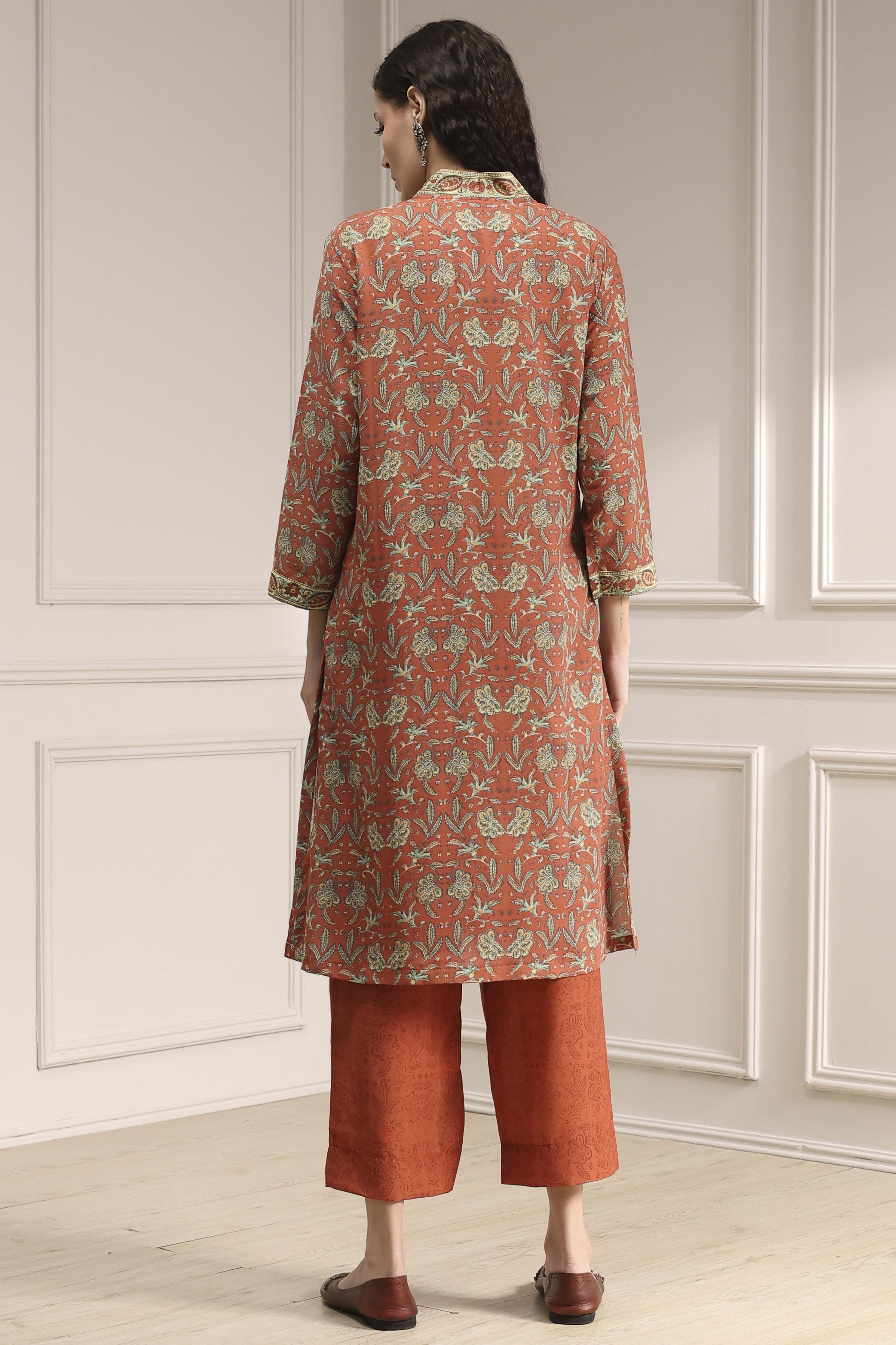 Rust Printed Straight Suit Set image number 4