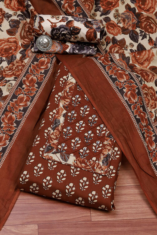 Green Cotton Printed Unstitched Suit Set image number 0