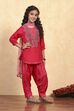 Pink Cotton Blend Printed Straight Suit Set image number 5