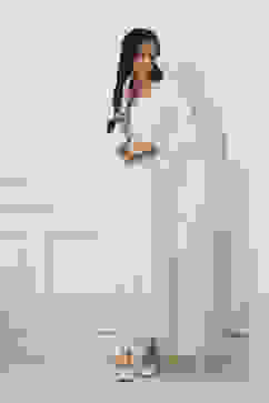 White Silk Chanderi Straight Suit Set image number 6