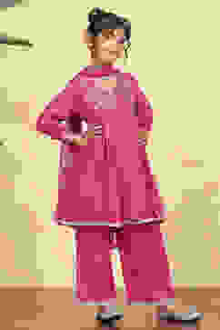 Pink Polyester Solid Kalidar Suit Set image number 7