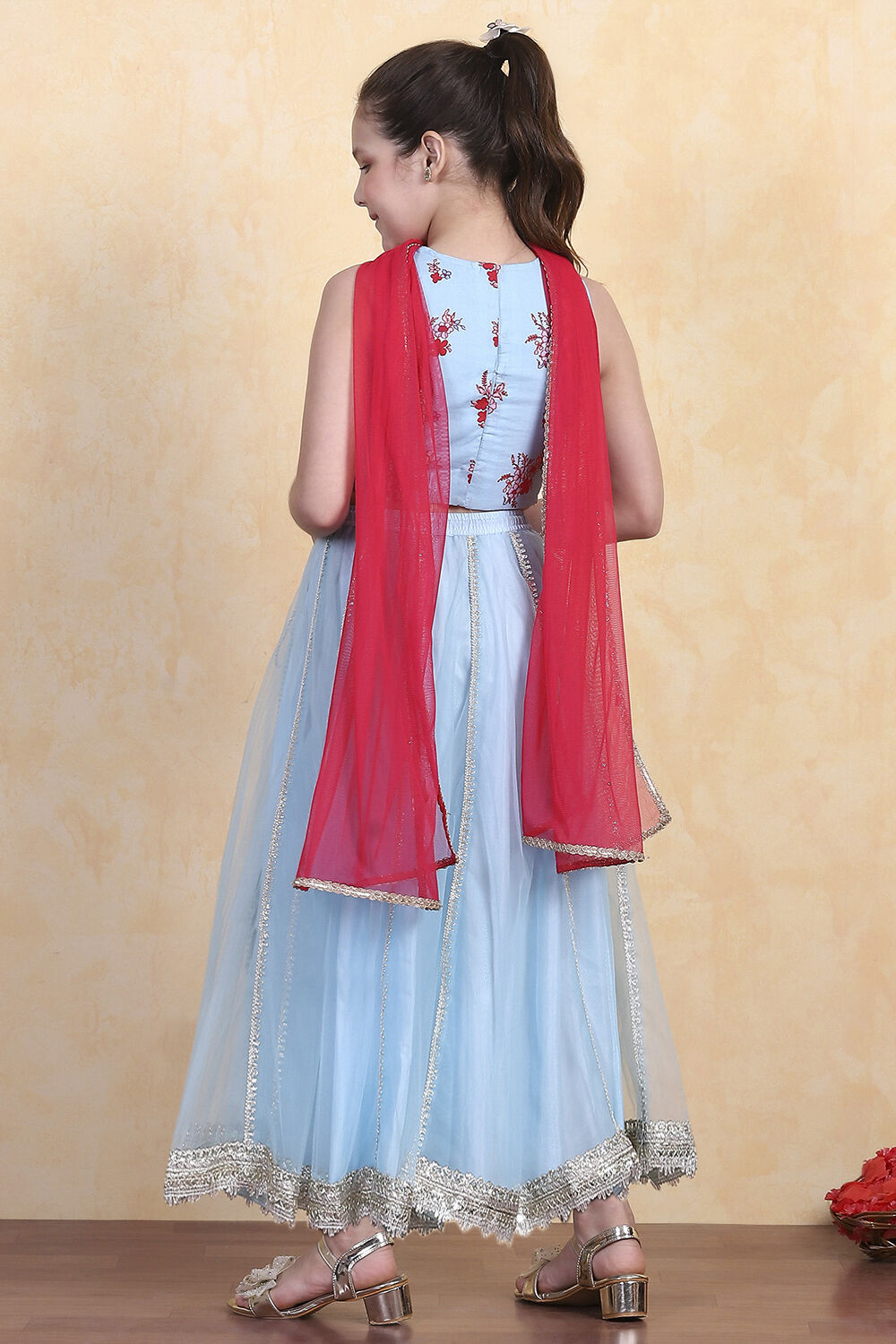 Sky Blue Printed Flared Lehenga Set image number 5