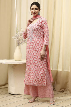 Coral Cotton Printed Embroidered Unstitched Suit Set image number 4