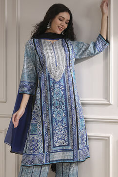 Blue Cotton Printed Straight Suit Set image number 7