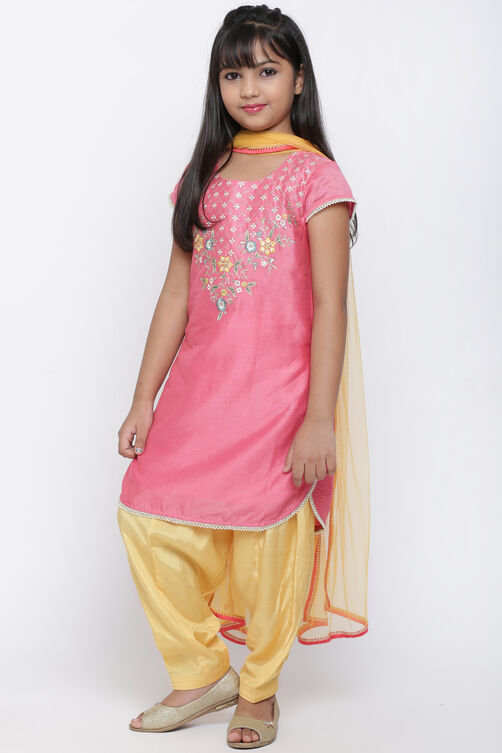 Pink Poly Cotton Straight Kurta Salwar Suit Set image number 4
