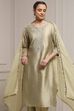 Light Green Viscose Blend Straight Dyed Suit Set image number 7