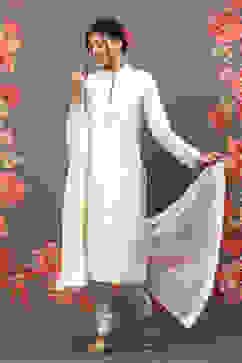 Rohit Bal Off White Cotton Blend Straight Kurta Suit Set image number 5