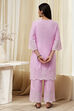 Pink Cotton Schiffli Straight Suit Set image number 4