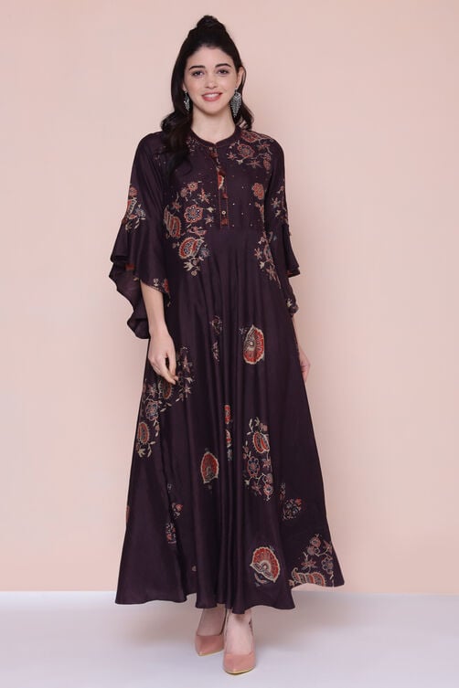 Brown Cotton Fusion Wear Dress image number 0